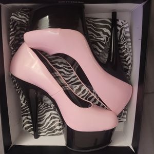 Pleaser baby pink and black heels size 8 with box